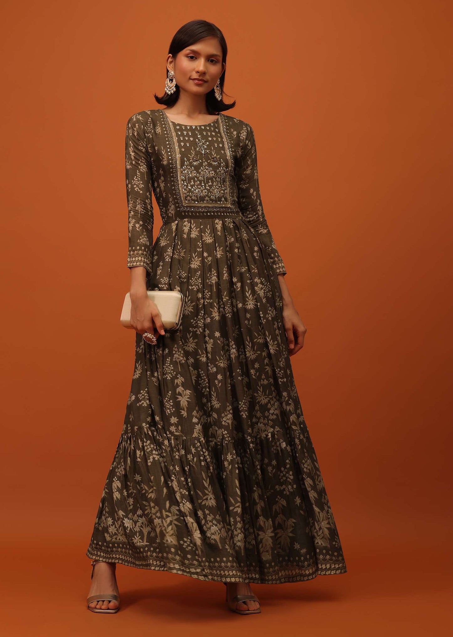 Chocolate Brown Satin Kurti With Sequins And Thread Work